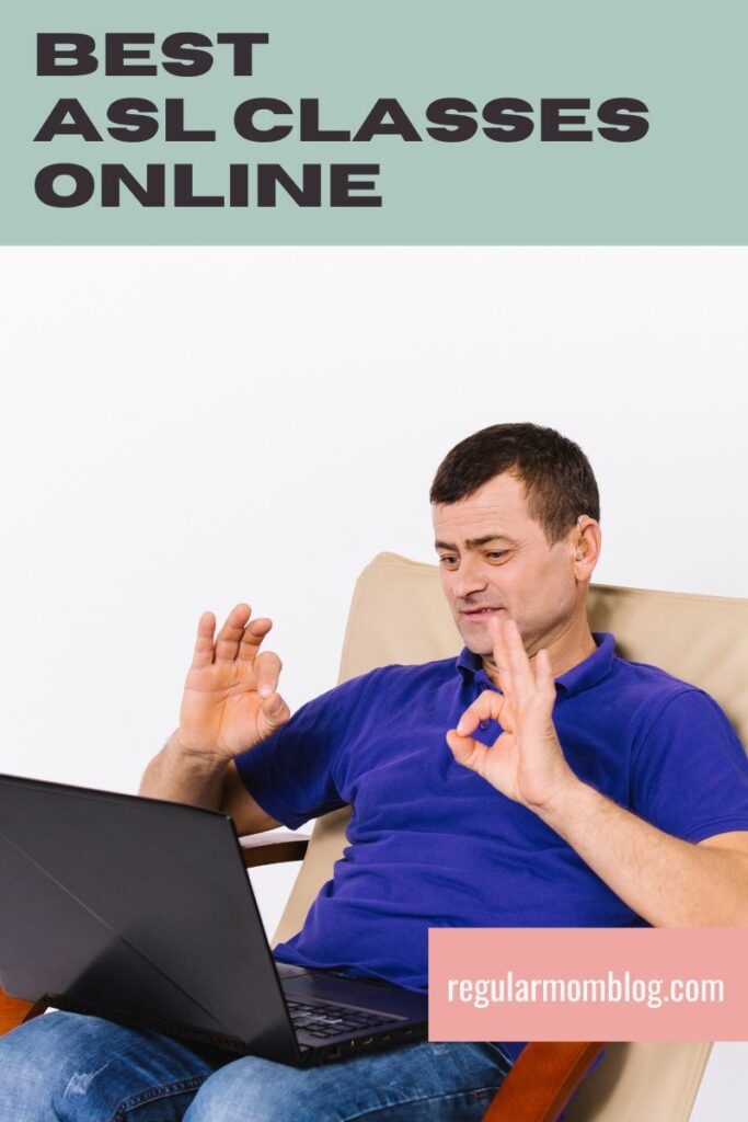 a blog graphic featuring a man sitting in a chair and learning ASL on a computer for best ASL classes online.