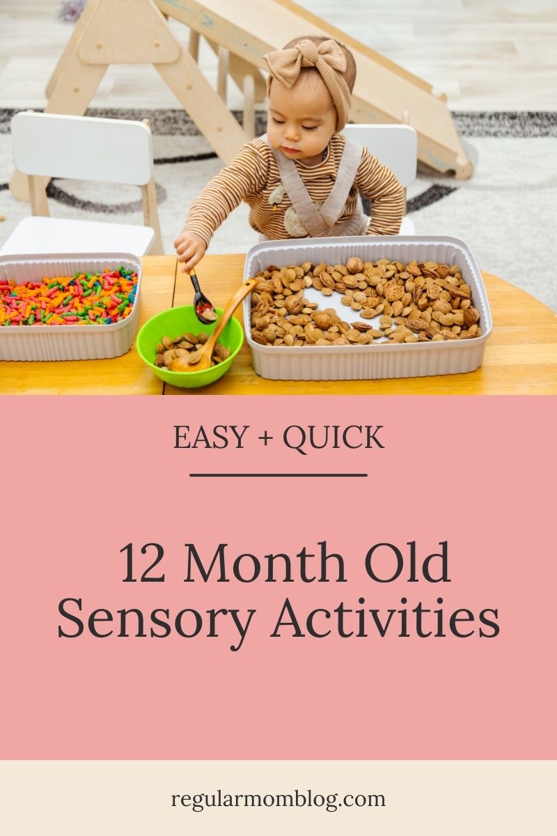 a blog graphic with a baby on the cover who is playing with a sensory bin