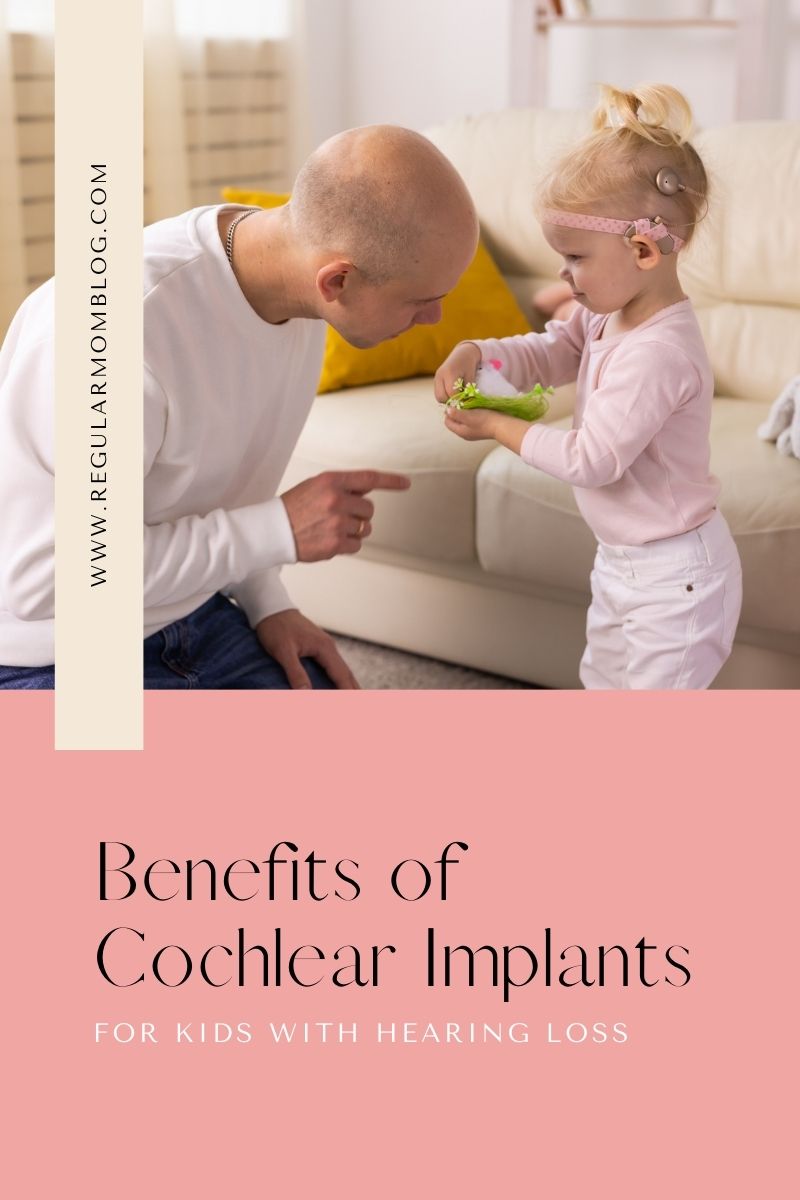 a blog graphic that features a dad and his little girl who wears cochlear implants