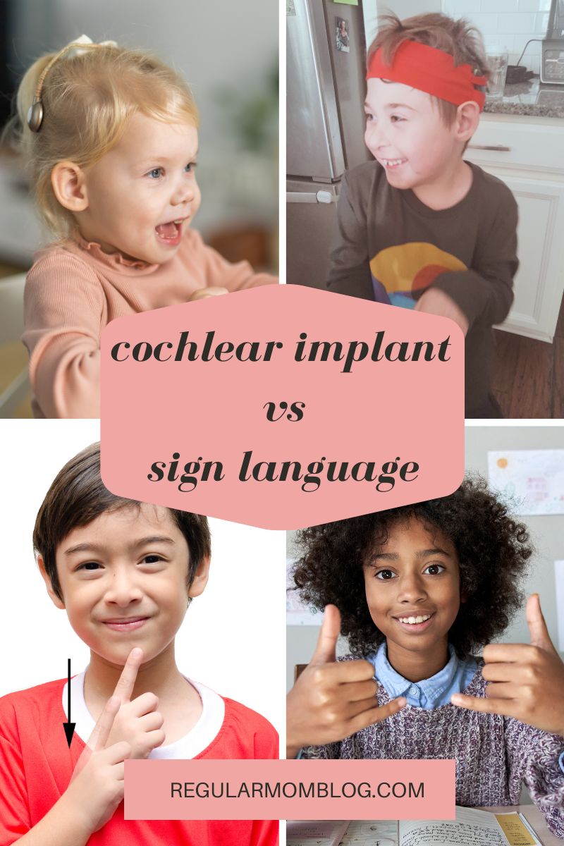 a blog graphic featuring kids with cochlear implants and kids using sign language