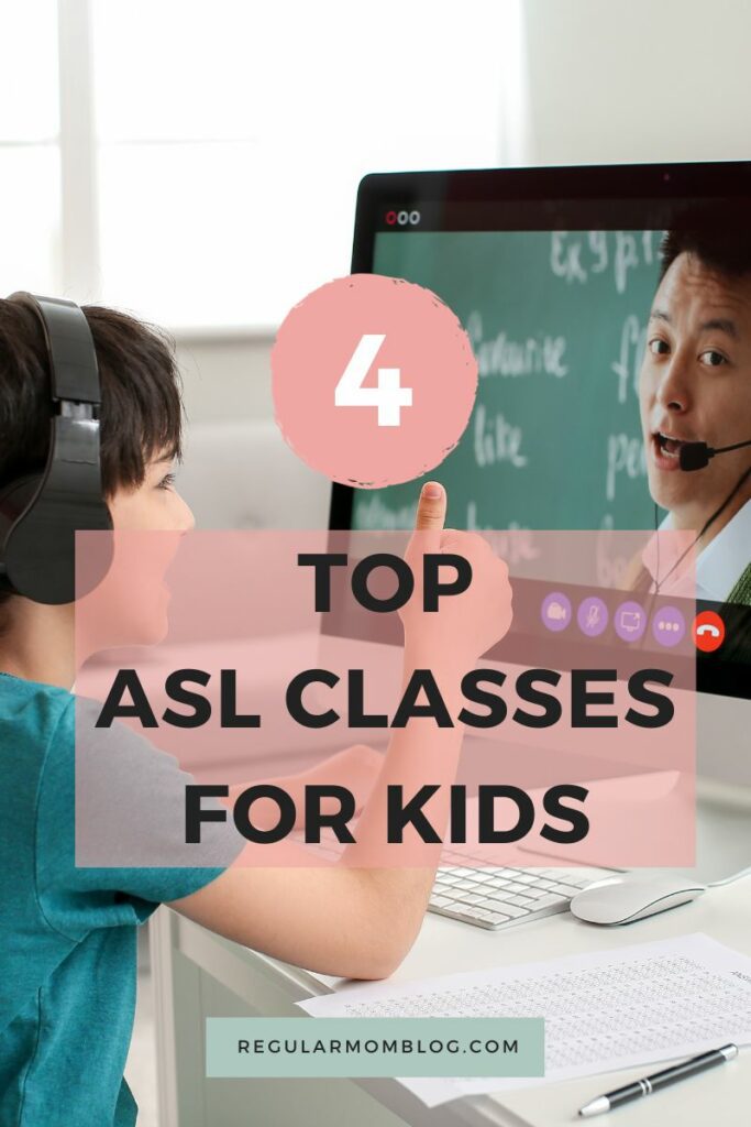 a blog post that features a boy sitting at a desk in front of a computer and taking asl classes for kids